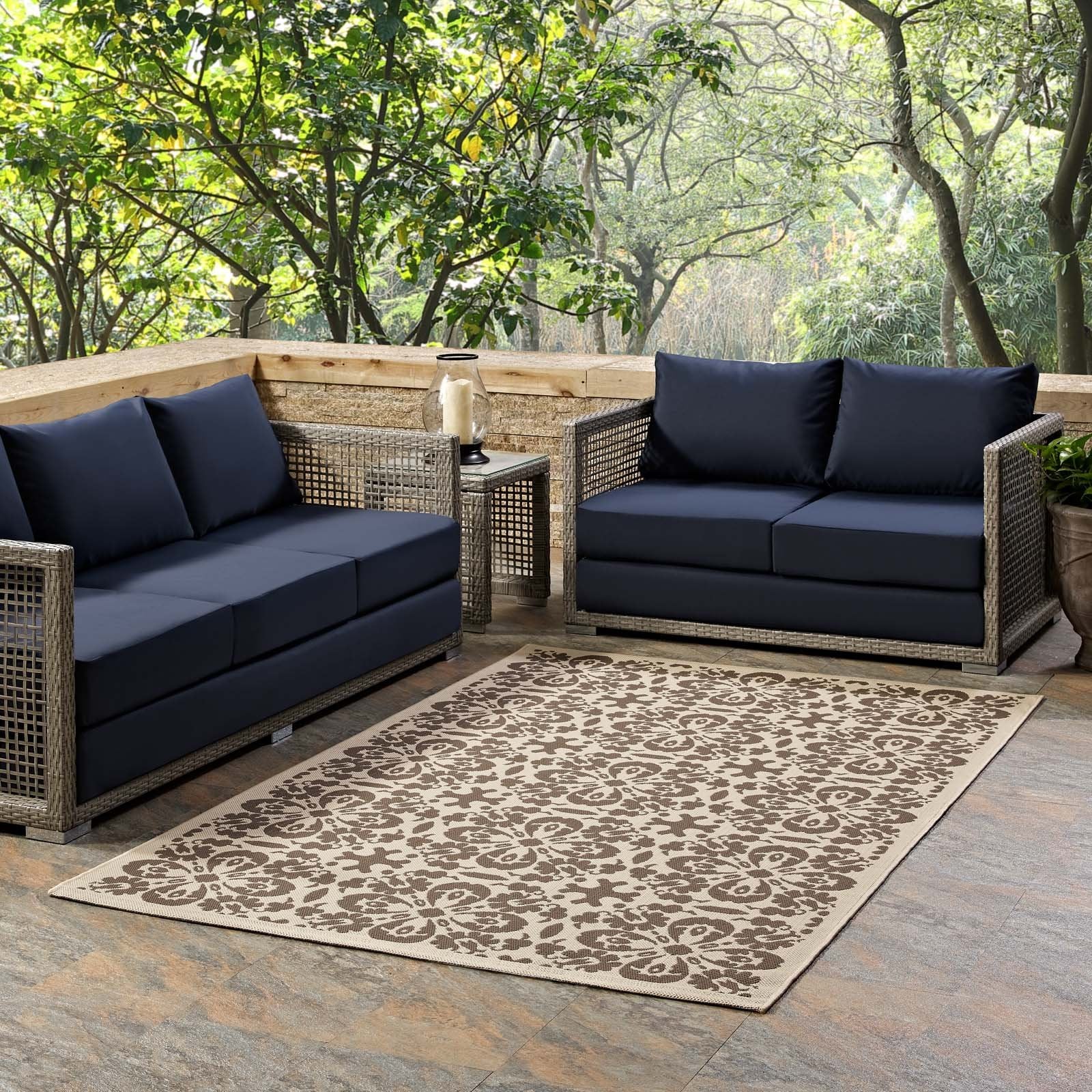 Modway Ariana Vintage Floral Trellis 5X8 Indoor And Outdoor In Light And Dark Beige