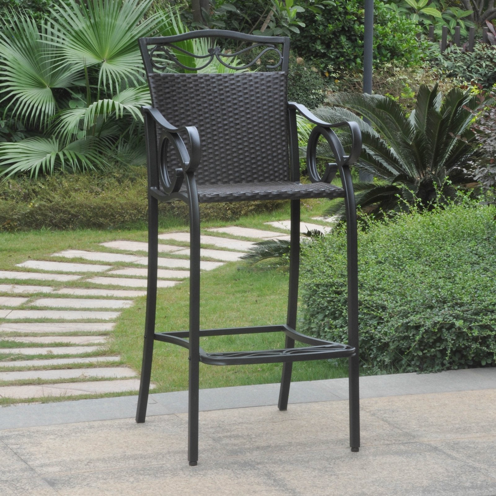 International Caravan 608221 Wicker Resin Patio Bar Stool In Chocolate, Set Of 2, Brown