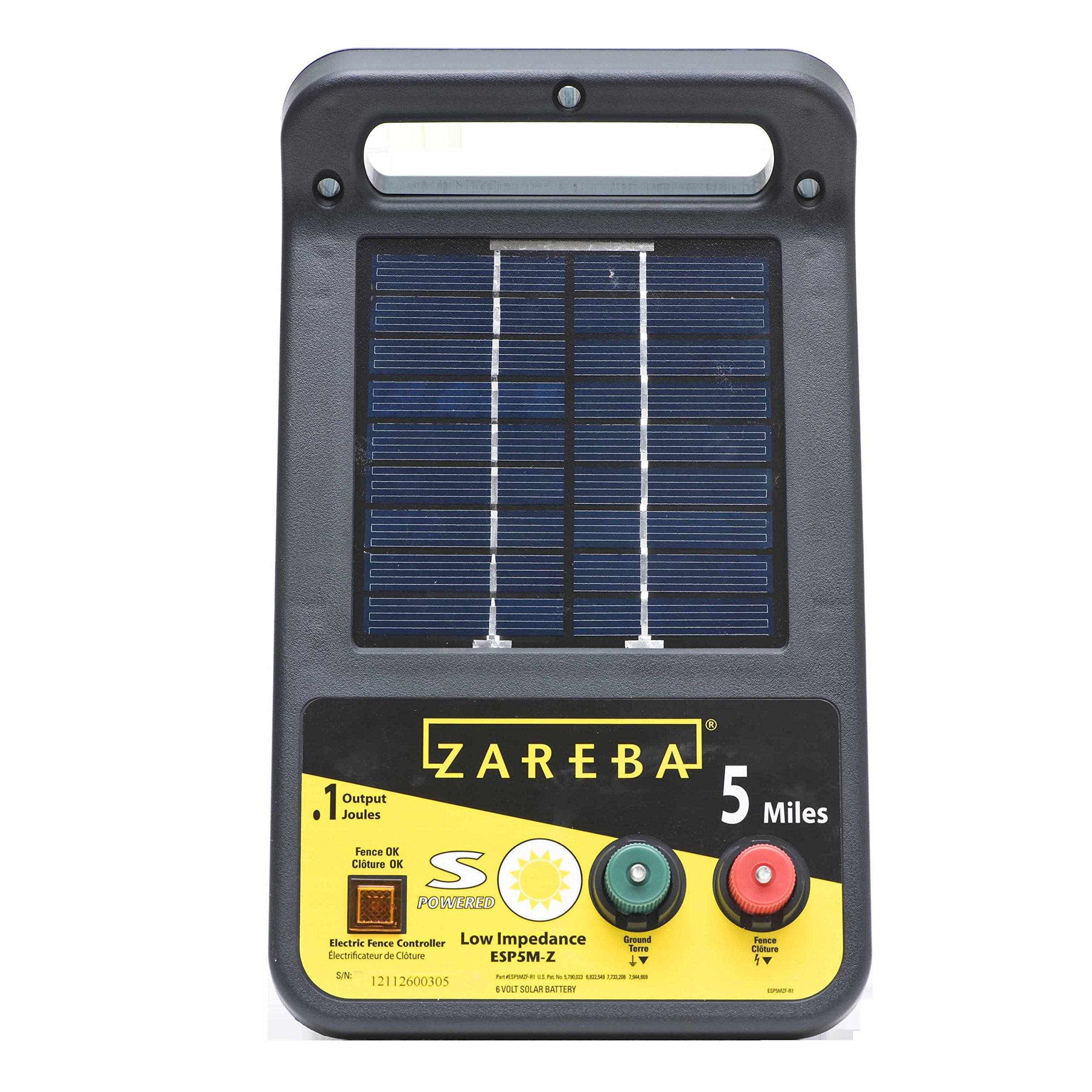 Zareba Esp5M-Z Solar Powered Low Impedance Electric Fence Charger - 5 Mile Lightning Electric Fence Energizer, Contain Animals A