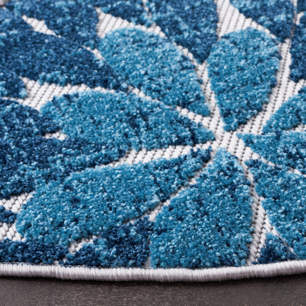 Safavieh Cabana Collection 4' Round Grey/Navy Cbn832F Floral Indoor/ Outdoor Non-Shedding Easy Cleaning Patio Backyard Deck Porch Mudroom Area Rug