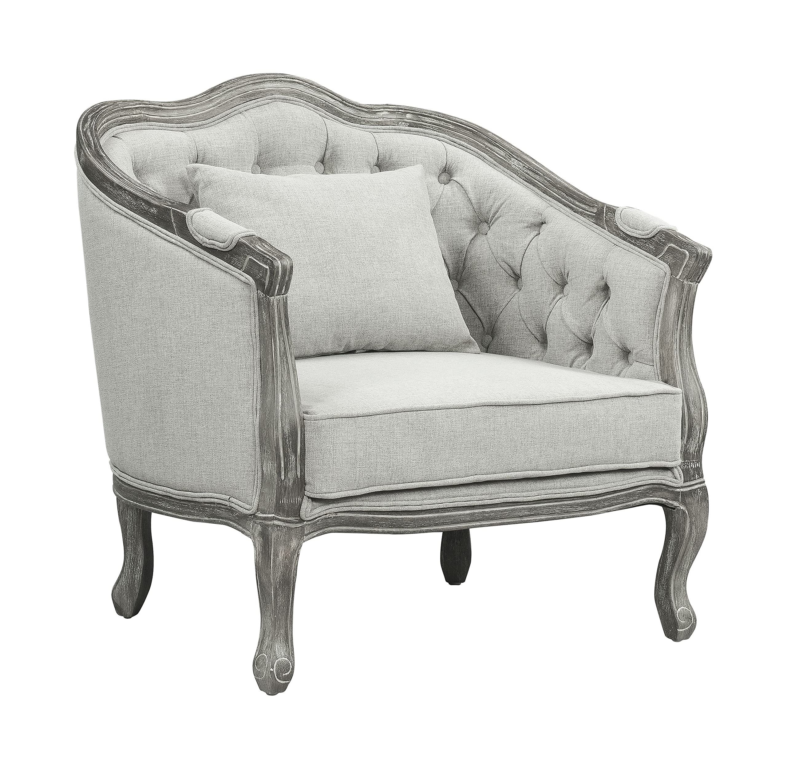 Acme Furniture Upholstered Button Tufted Back Chair, Gray/Gray Oak