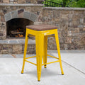 Flash Furniture Lily 24 High Backless Yellow Metal Counter Height Stool with Square Wood Seat (Pack of 1)
