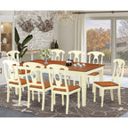 East West Furniture QUKE9-WHI-W 9 Piece Dining Room Furniture Set Includes a Rectangle Kitchen Table with Butterfly Leaf and 8 Dining Chairs, 40x78 Inch, Buttermilk & Cherry