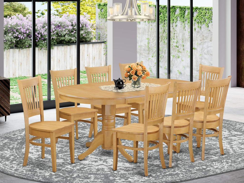 East West Furniture Vancouver 9 Piece Set Includes an Oval Dining Room Table with Butterfly Leaf and 8 Kitchen Chairs, 40x76 Inch, Oak