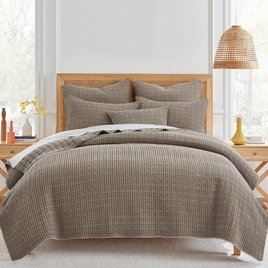 Levtex Home - Mills Waffle - Full/Queen Quilt Set - Cocoa Cotton Waffle - Quilt Size (88 X 92In.), Sham Size (26 X 20In.)