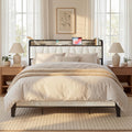 LIKIMIO California King Bed Frames, Boucl   Storage Headboard with Charging Station, Solid and Stable, Noise Free, No Box Spring