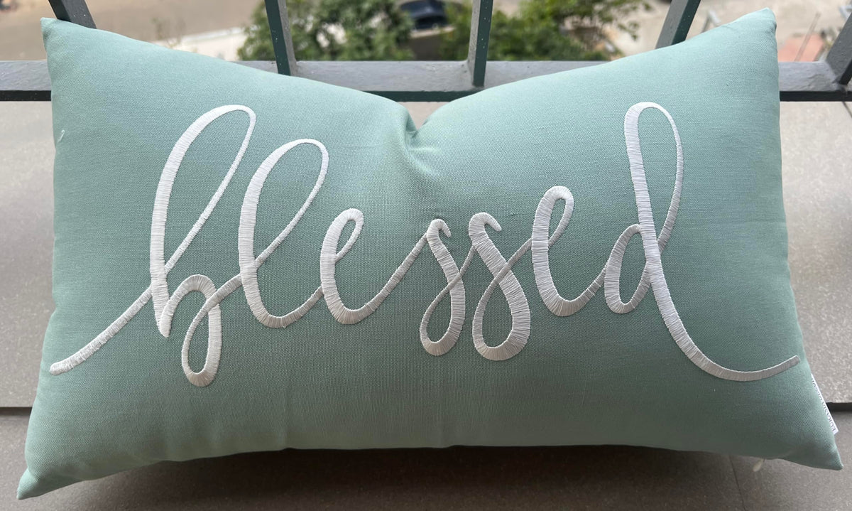 Eurasia Decor Blessed Embroidered Decorative Lumbar Accent Throw Pillowcase - Bedroom, Living Room, Couch, New Home Decor - 12X2