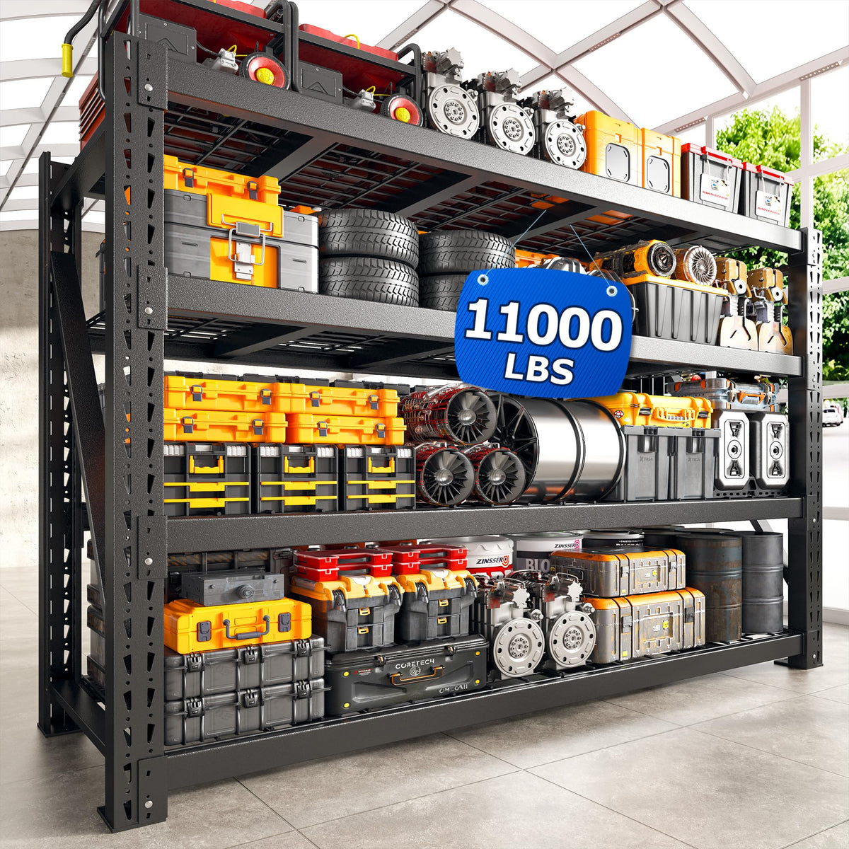 Bepatio 11000LBS Heavy Duty Garage Shelving, 4Tier Adjustable Storage Shelves Metal Shelving, Industrial Shelf for Basement War