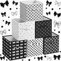 Glooglitter 6 Pcs Coquette Black Bow Storage Bins with Handles 11 Inch Foldable Classroom Storage Cubes Polka Dot Organizer Bask