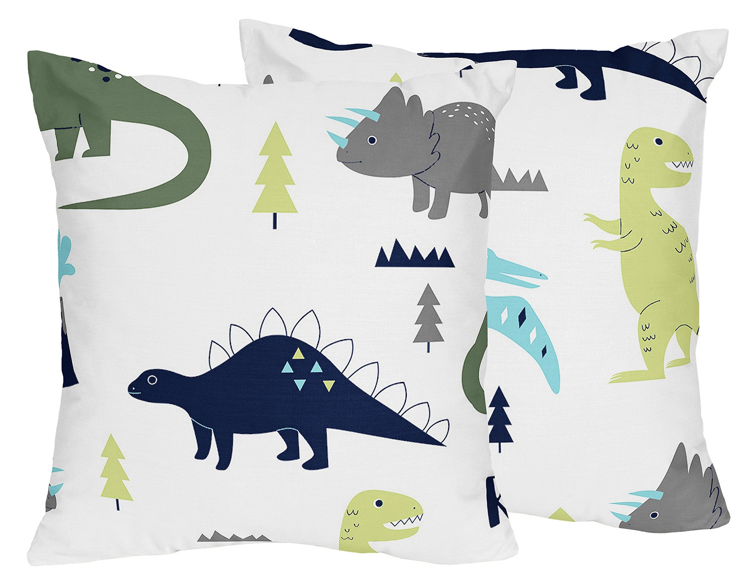 Sweet Jojo Designs Blue and Green Modern Dinosaur Decorative Accent Throw Pillows  Set of 2