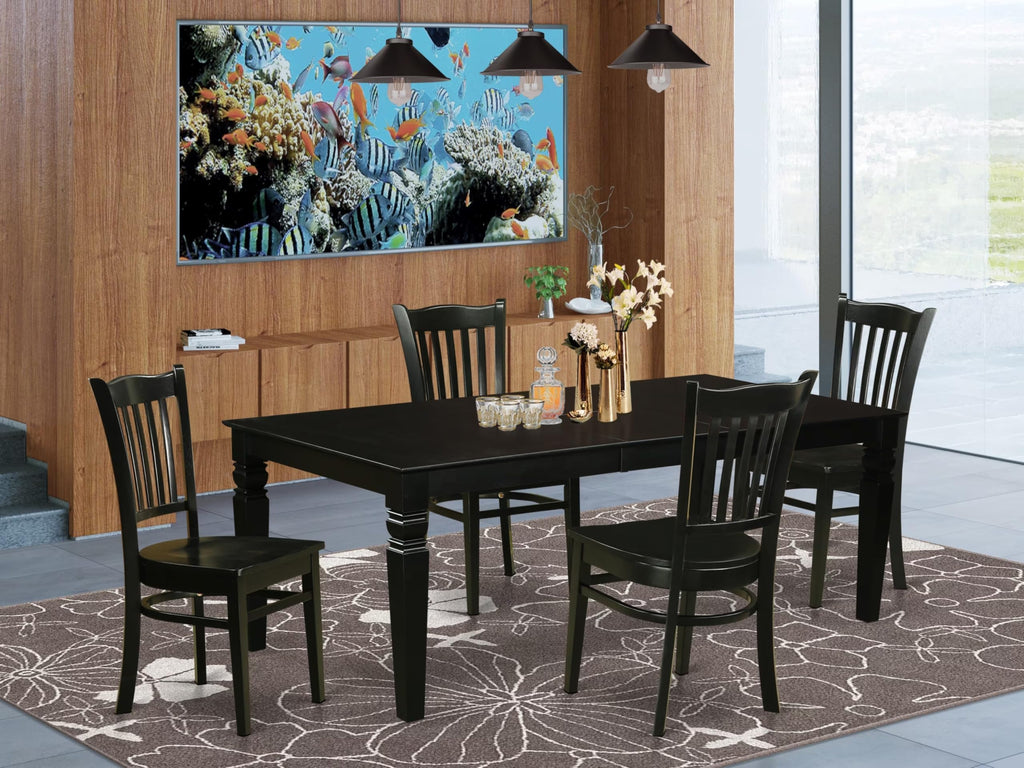 East West Furniture LGGR5-BLK-W 5 Piece Dining Room Furniture Set Includes a Rectangle Kitchen Table with Butterfly Leaf and 4 Dining Chairs, 42x84 Inch, Black