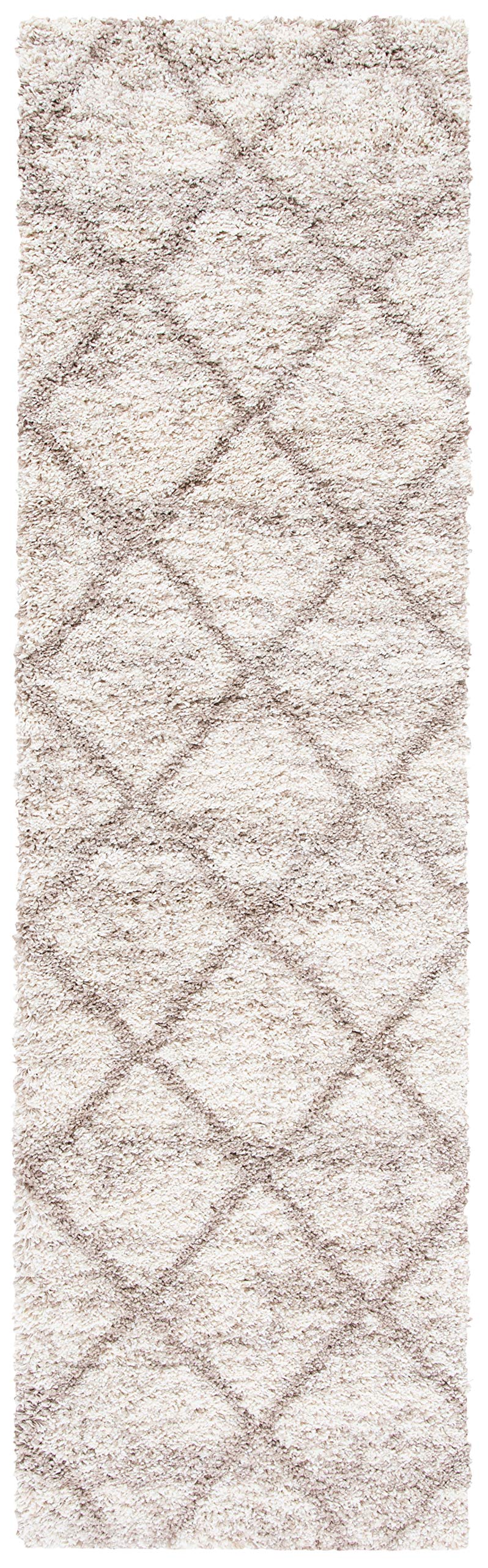 SAFAVIEH Hudson Shag Collection Runner Rug - 23 x 8, Multi Ivory & Beige, Trellis Design, Non-Shedding & Easy Care, 2-inch Thi