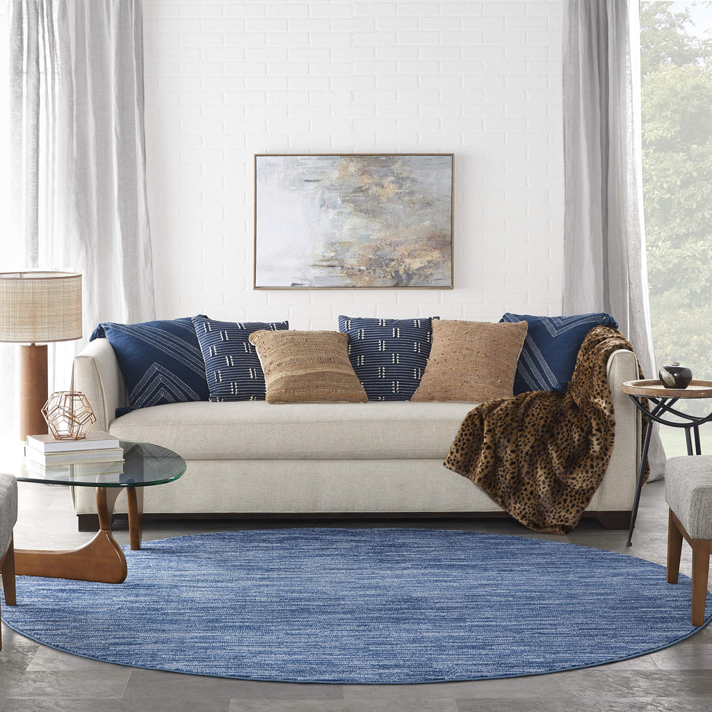 Nourison Essentials Indoor/Outdoor Navy Blue 10' X Round Area Rug, Easy Cleaning, Non Shedding, Bed Room, Living Room, Dining Room, Backyard, Deck, Patio (10 Round)
