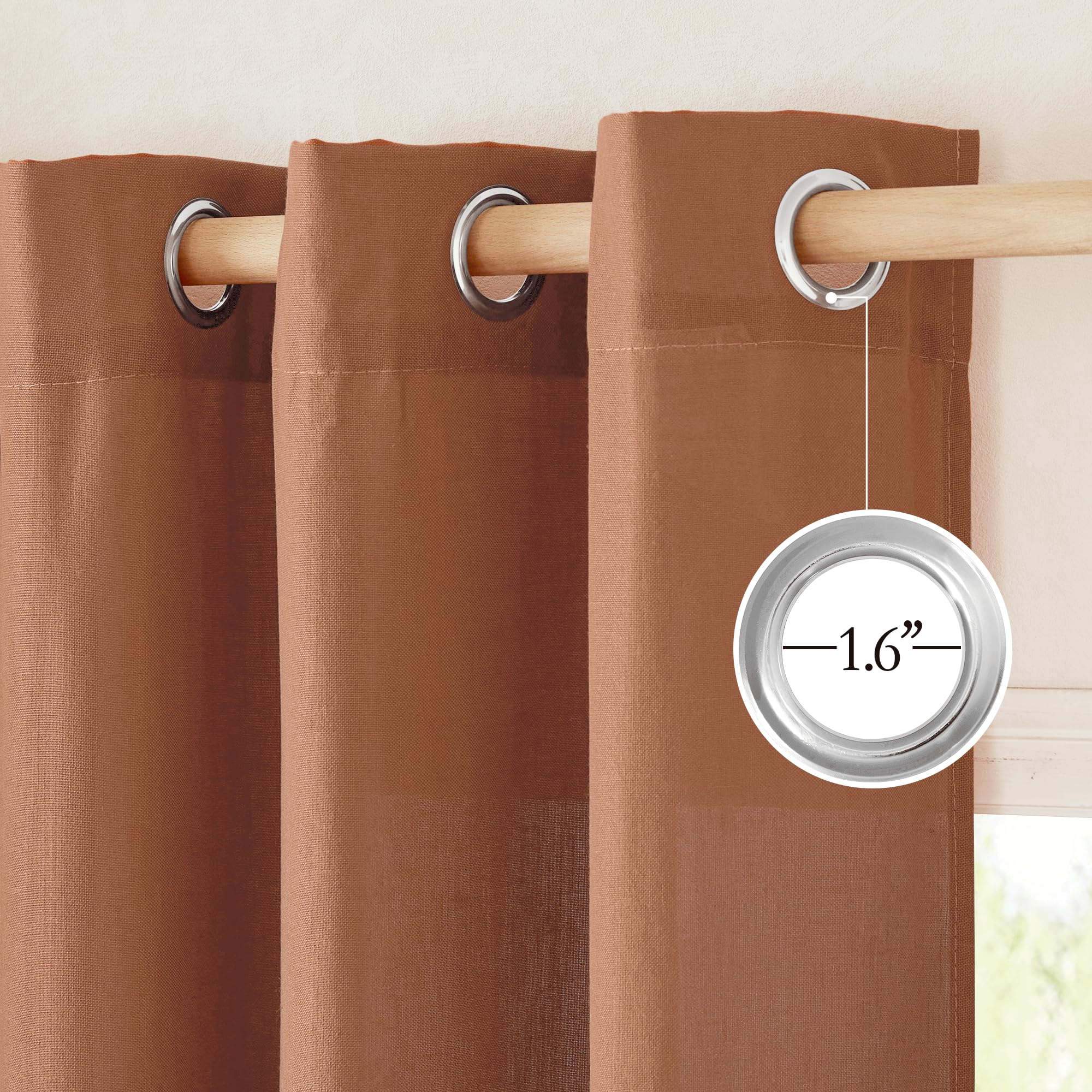 NICETOWN Caramel Linen Curtains 96 Long, Grommet Window Treatments for Living Room & Bedroom, 55W x 96L, 2 Panels, Light Filtering Privacy