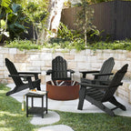 Lue Bona Folding Adirondack Chair Set Of 4, Black Hdps Fire Pit Patio Chairs Weather Resistant, Modern Plastic Outdoor Chairs With Cup Holder