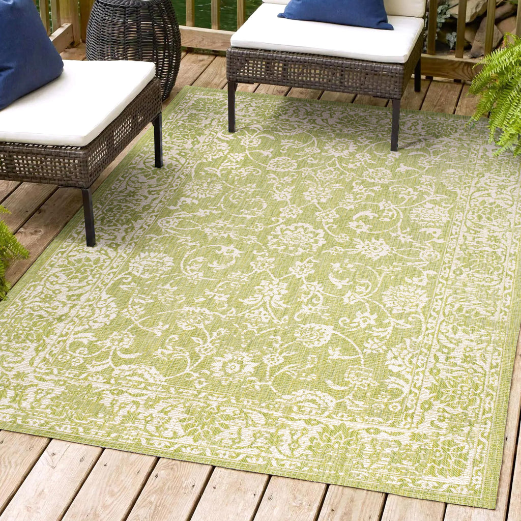 Jonathan Y Smb100D-9 Tela Bohemian Textured Weave Floral Indoor Outdoor -Area Rug, Coastal Traditional Transitional Easy-Cleaning,Bedroom,Kitchen,Backyard,Patio,Non Shedding 9 X 12, Green/Cream