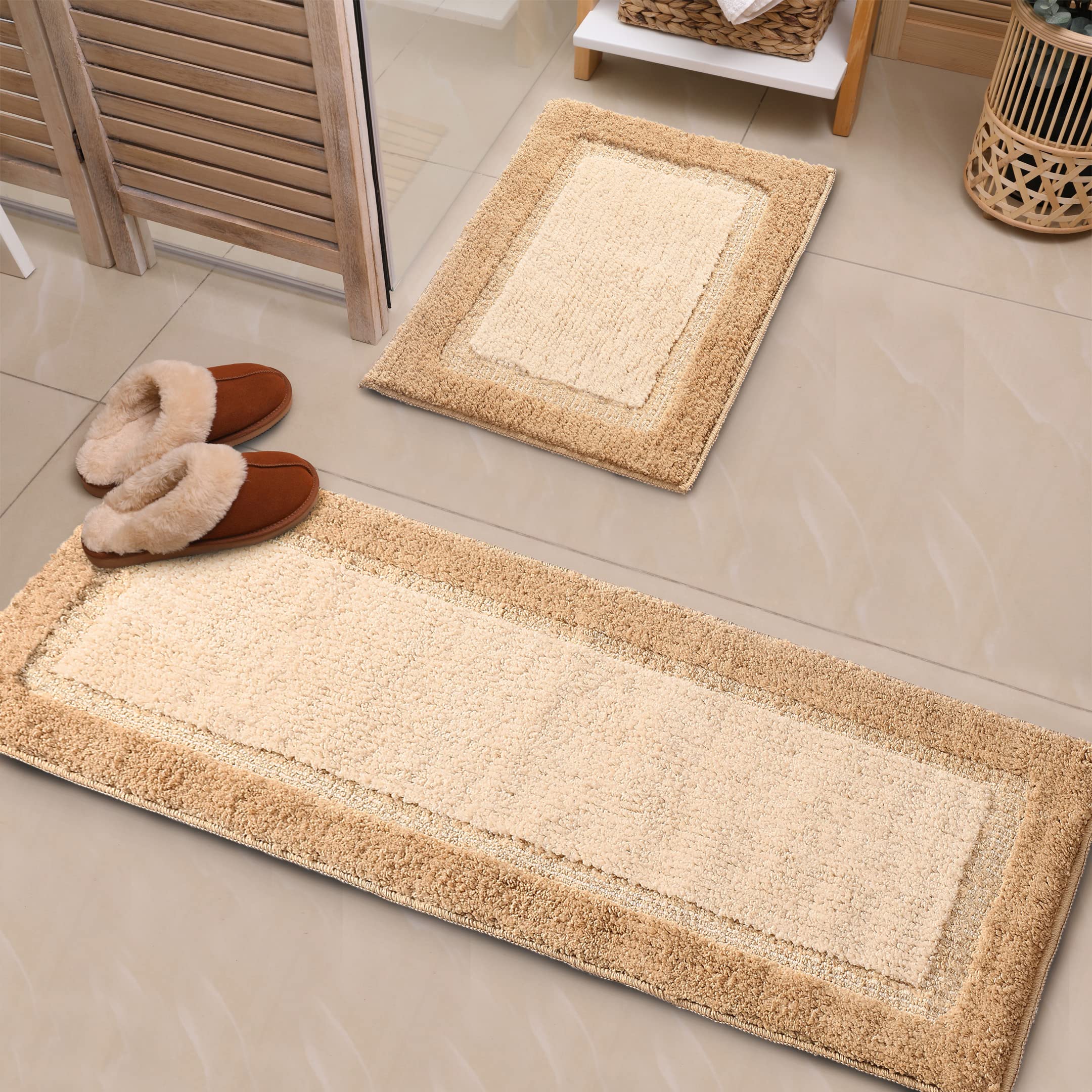 Saral Home 2 Pcs Elyeese Soft Microfiber Durable & Washable Multipurpose Runner & Bathmat Set for Home/Kitchen/Living Area/Lobby