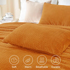 Chixpace Fluffy Queen Comforter Set - Furry Burnt Orange Leaves Pattern Faux Fur Bed Set, Winter Ultra Soft Fuzzy Comfort Set, V