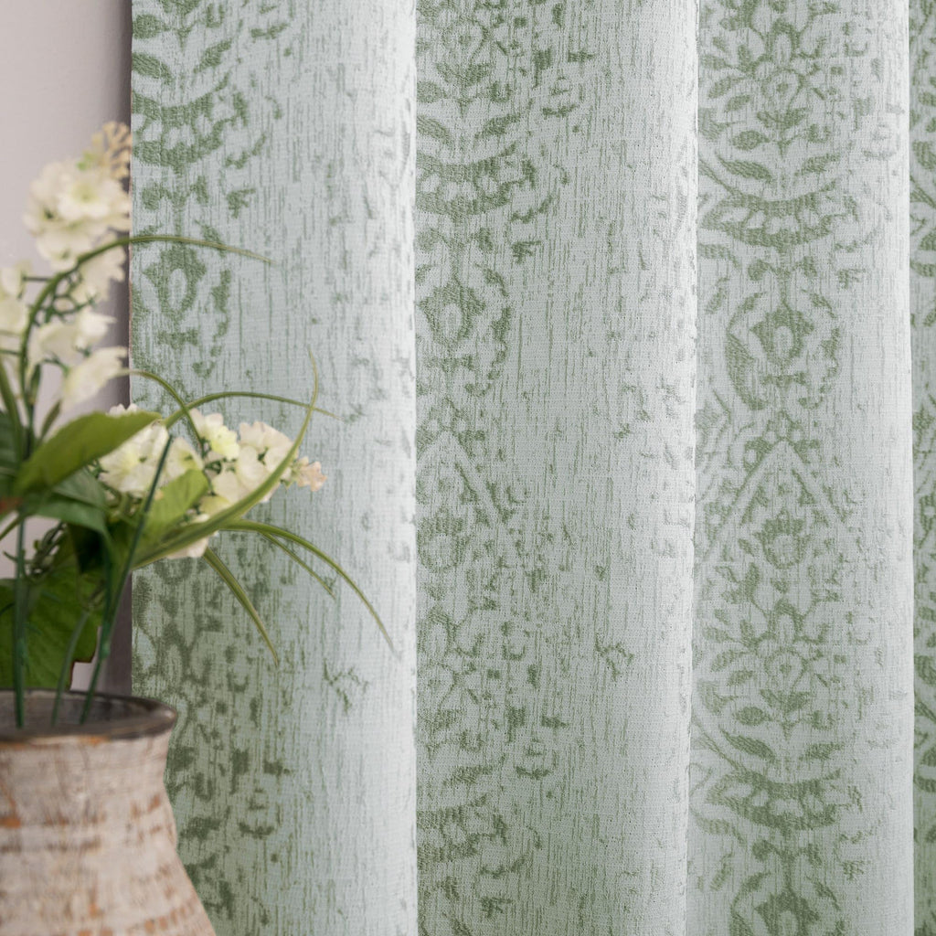 Sage Green Curtains 84 Inches Long For Living Room Light Filtering Distressed Damask Pattern Room Darkening Window Curtain Drapes For Bedroom,Set Of 2 Panels,Light Green And Greyish Cream 84 In Length