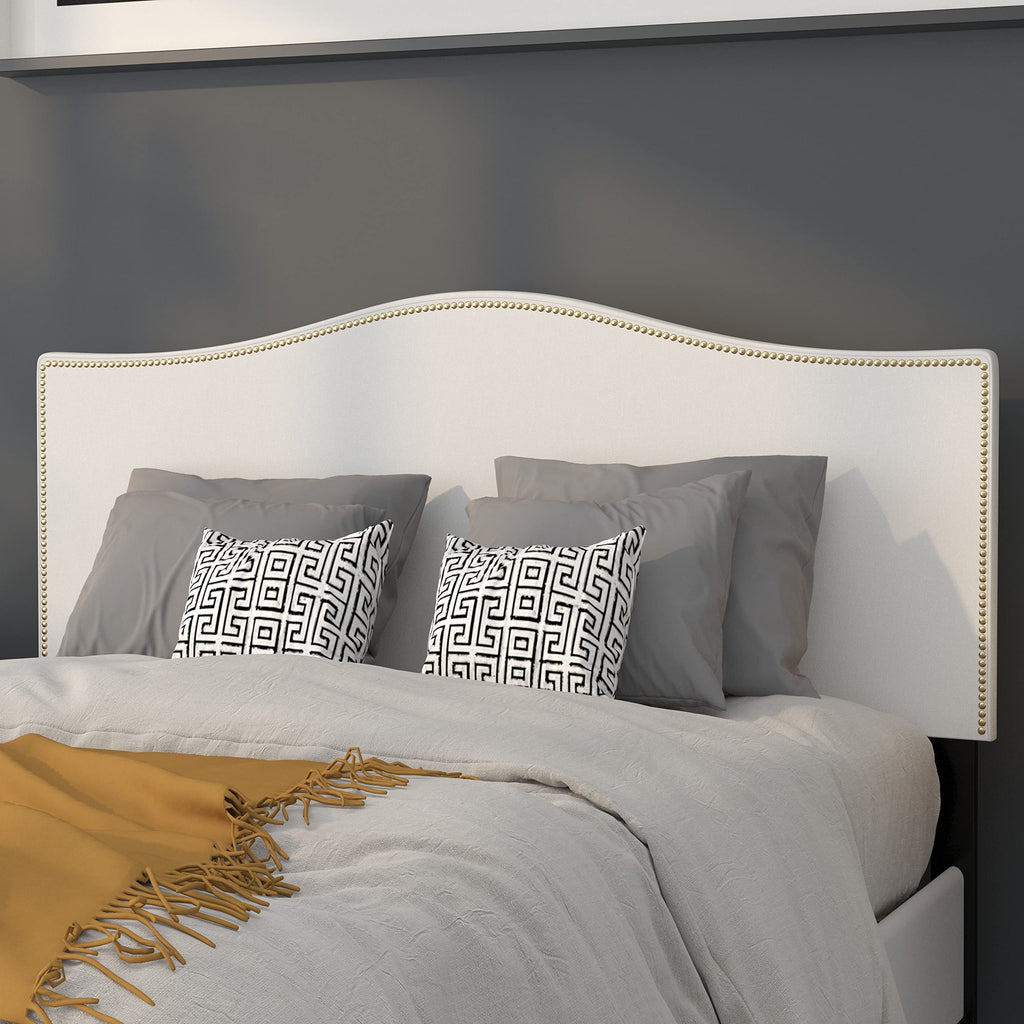 Flash Furniture Lexington Upholstered Full Size Headboard With Accent Nail Trim In White Fabric