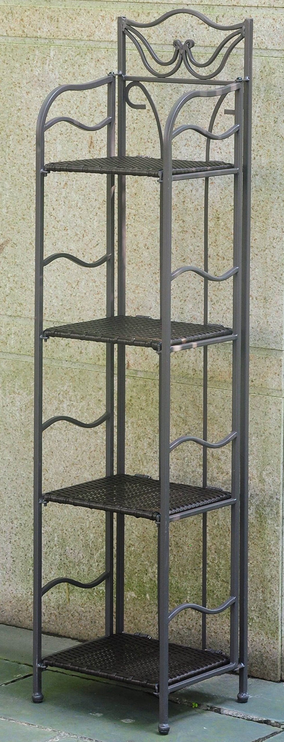 International Caravan Wicker Resin 4-Tier Folding Baker Rack In Chocolate, Brown