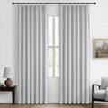 Light Grey Black Out Curtains 90 Inch Long for Living Room, Pinch Pleated Flax Linen Modern Insulated Drapes with Hooks Bedroom 