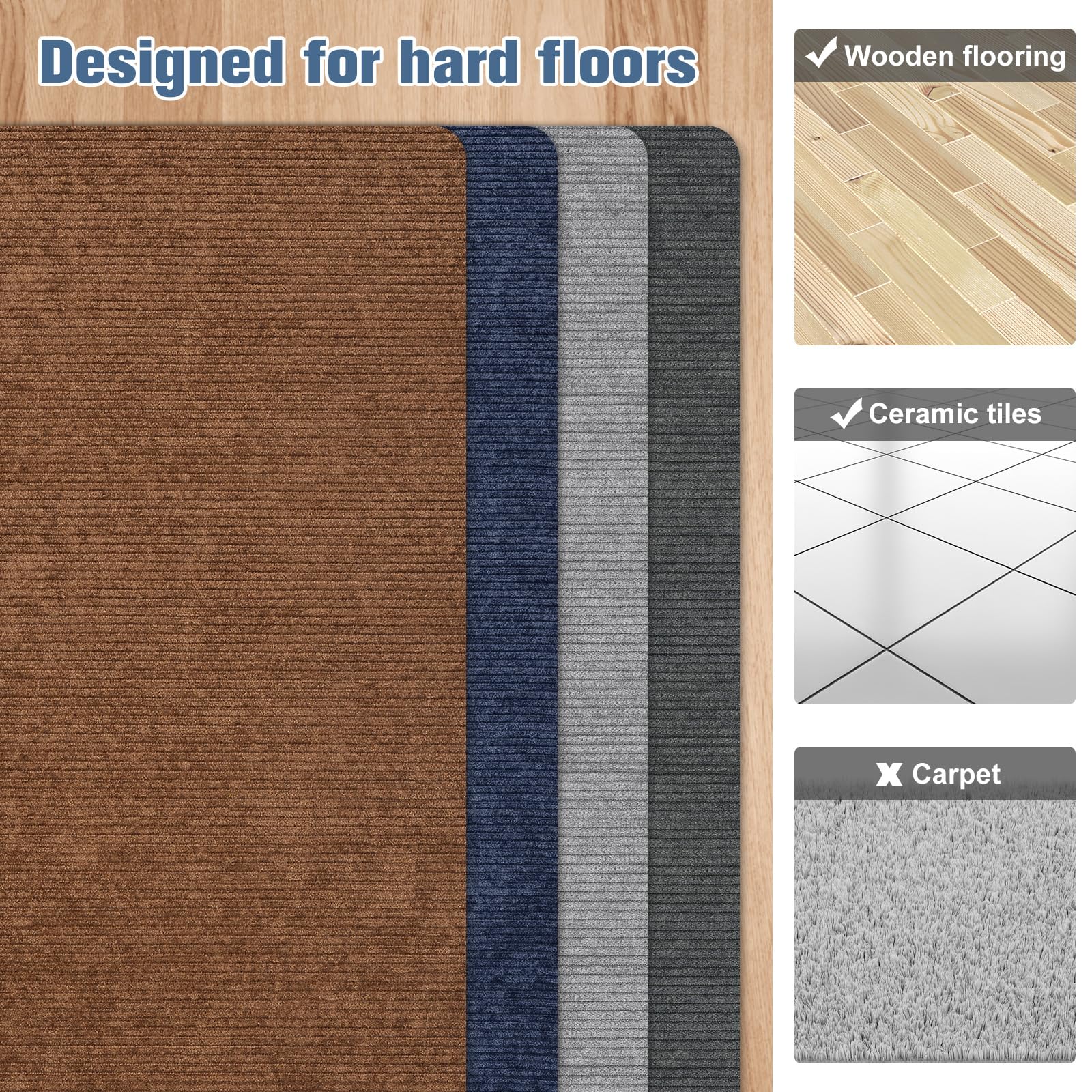 Placoot Desk Chair Mat For Hardwood Floor Corduroy Surface 55'X35' Office Chair Mat For Rolling Chairs,Large Anti-Slip Backing Under Desk Low-Pile Office Rug Floor Mat For Office/Home