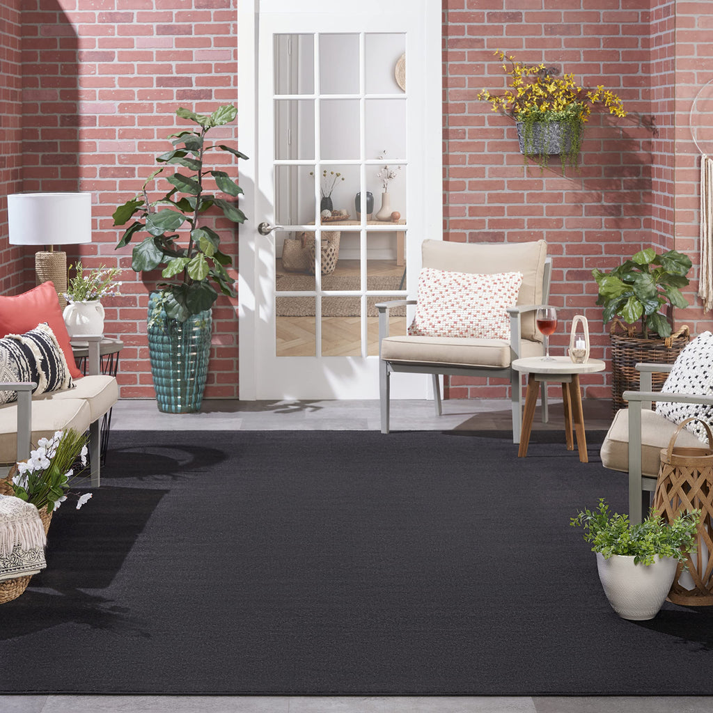 Nourison Essentials Indoor/Outdoor Silver Grey 12' X 15' Area Rug, Easy Cleaning, Non Shedding, Bed Room, Living Room, Dining Room, Backyard, Deck, Patio (12X15)