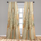 Ambesonne Exotic Window Curtains Pack Of 2, Vintage Tropical Jungle Leaf On Soft Nostalgic Stripes Pattern, Lightweight Set With