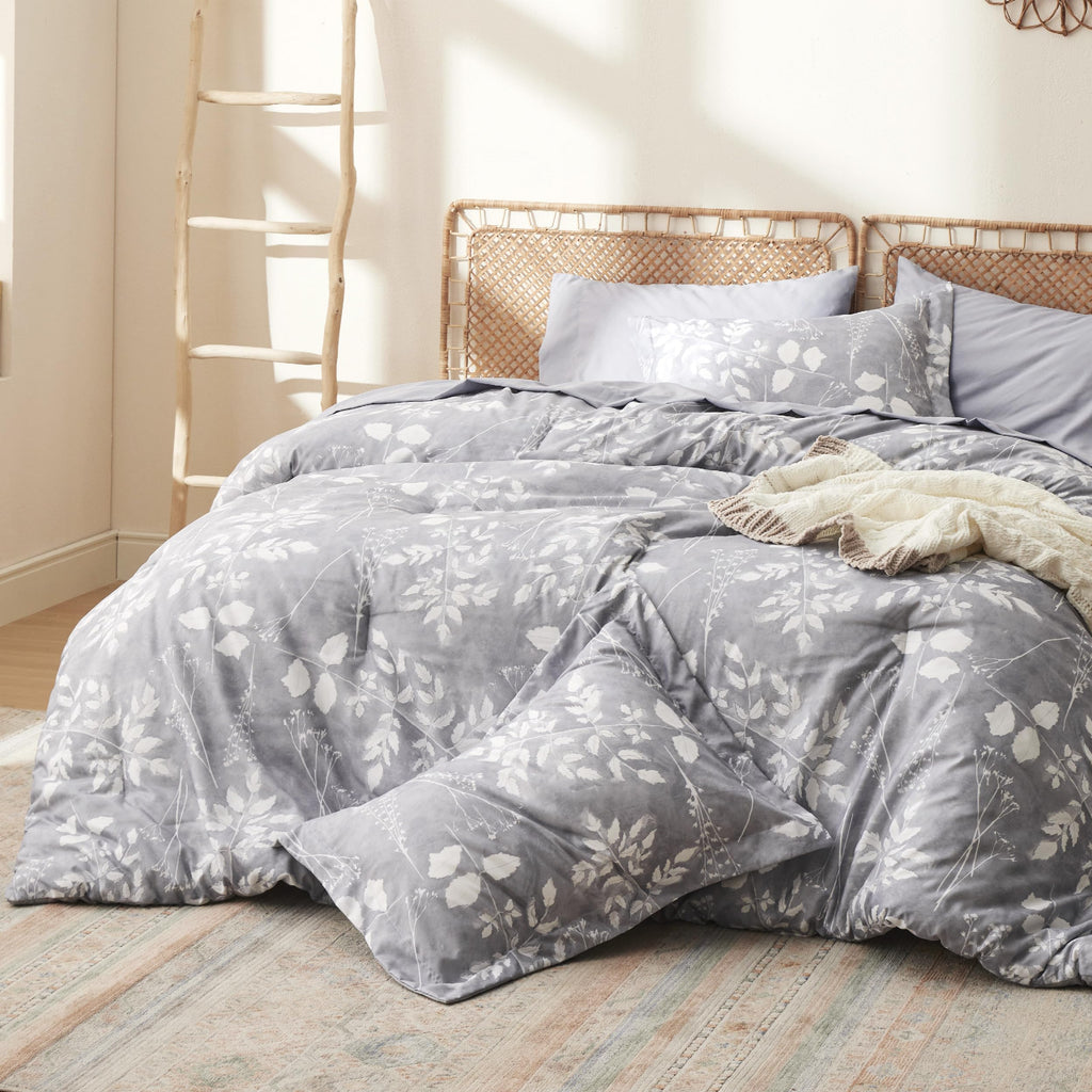 Bedsure Grey Full Comforter Set - 7 Pieces Floral Bedding in a Bag with Reversible Comforter, Sheets, Pillowcases & Shams, Full Size
