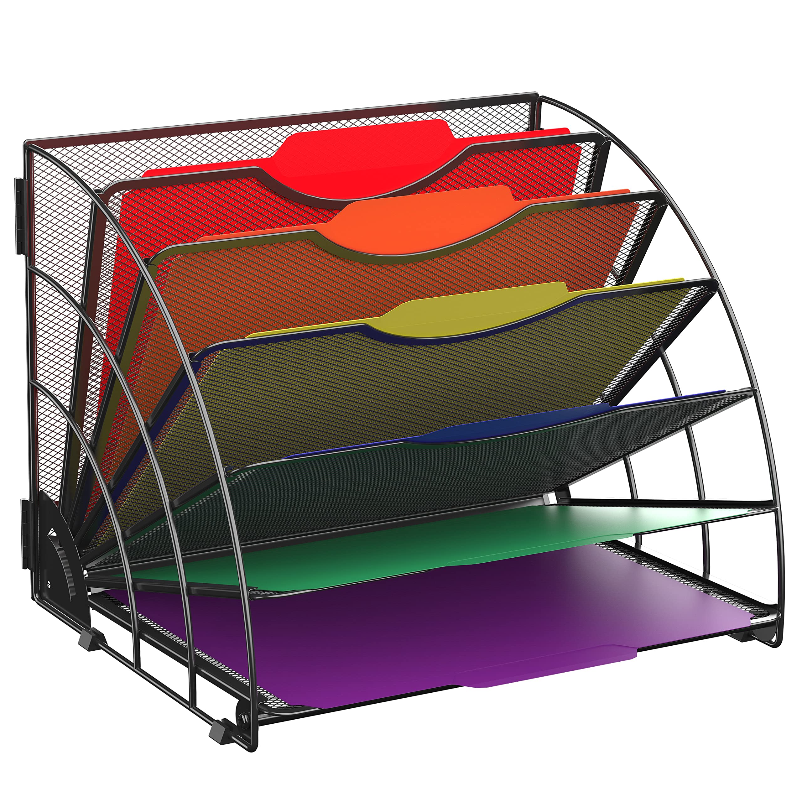 Supeasy Fan Shaped Desk File Organizer, 6 Compartments For Filing Paper Bills, Letters, Desk Accessories For Workspace, School,