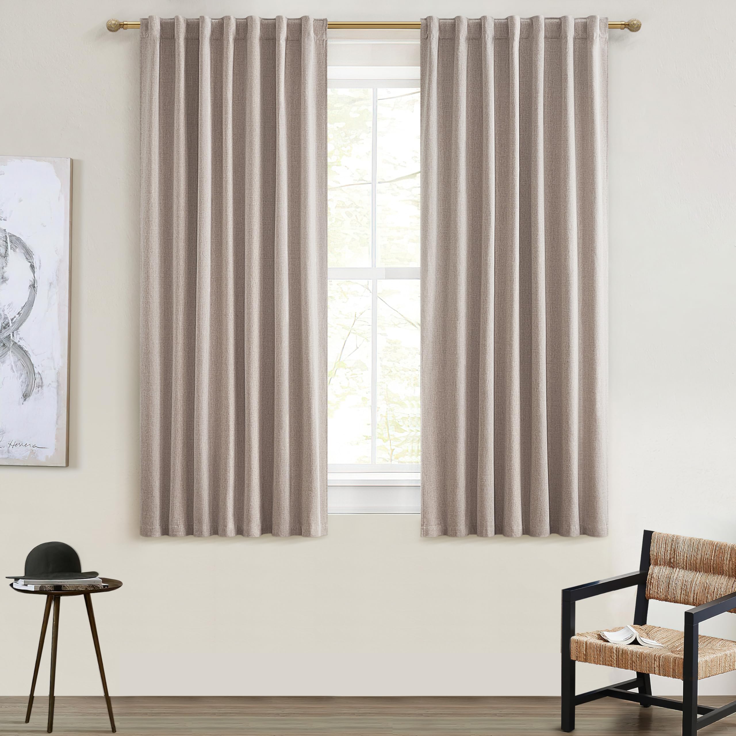 Linen 78 Inch Closet Curtains for Open Closet Doors Sliding Panels, Blackout Curtain for 80 Inches Window Heat Blocking Insulate