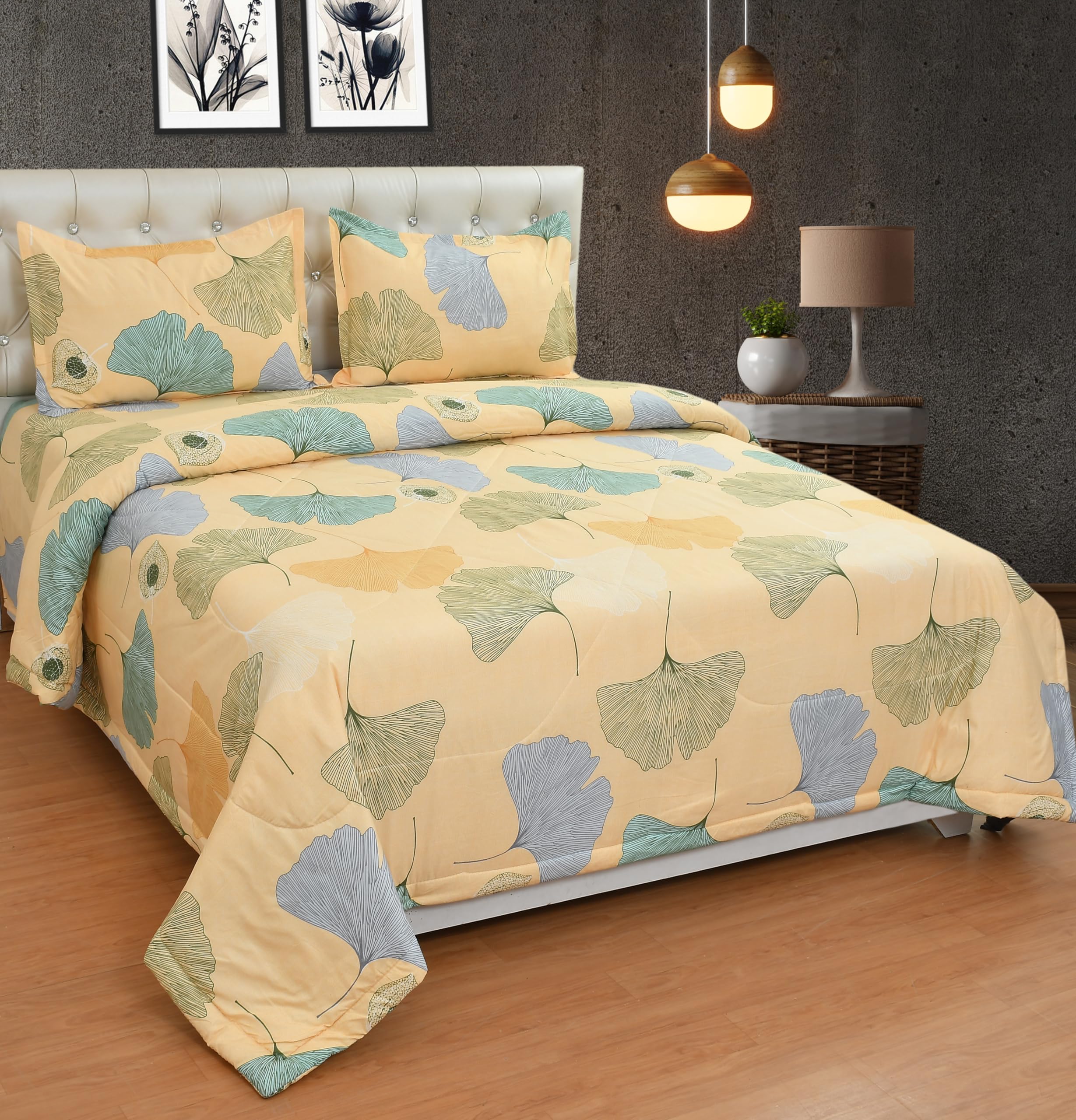 Frushia 350Tc Super Soft Glace Cotton Ac Comforter Set King Size Double Bed With 1 Flat Bedsheet90X100 Inch And 2 Pillow Cover 