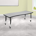 Flash Furniture Mobile 26"W x 60"L Rectangular Wave Collaborative Grey Thermal Laminate Activity Table - Height Adjustable Short Legs