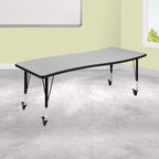 Flash Furniture Mobile 26"W x 60"L Rectangular Wave Collaborative Grey Thermal Laminate Activity Table - Height Adjustable Short Legs
