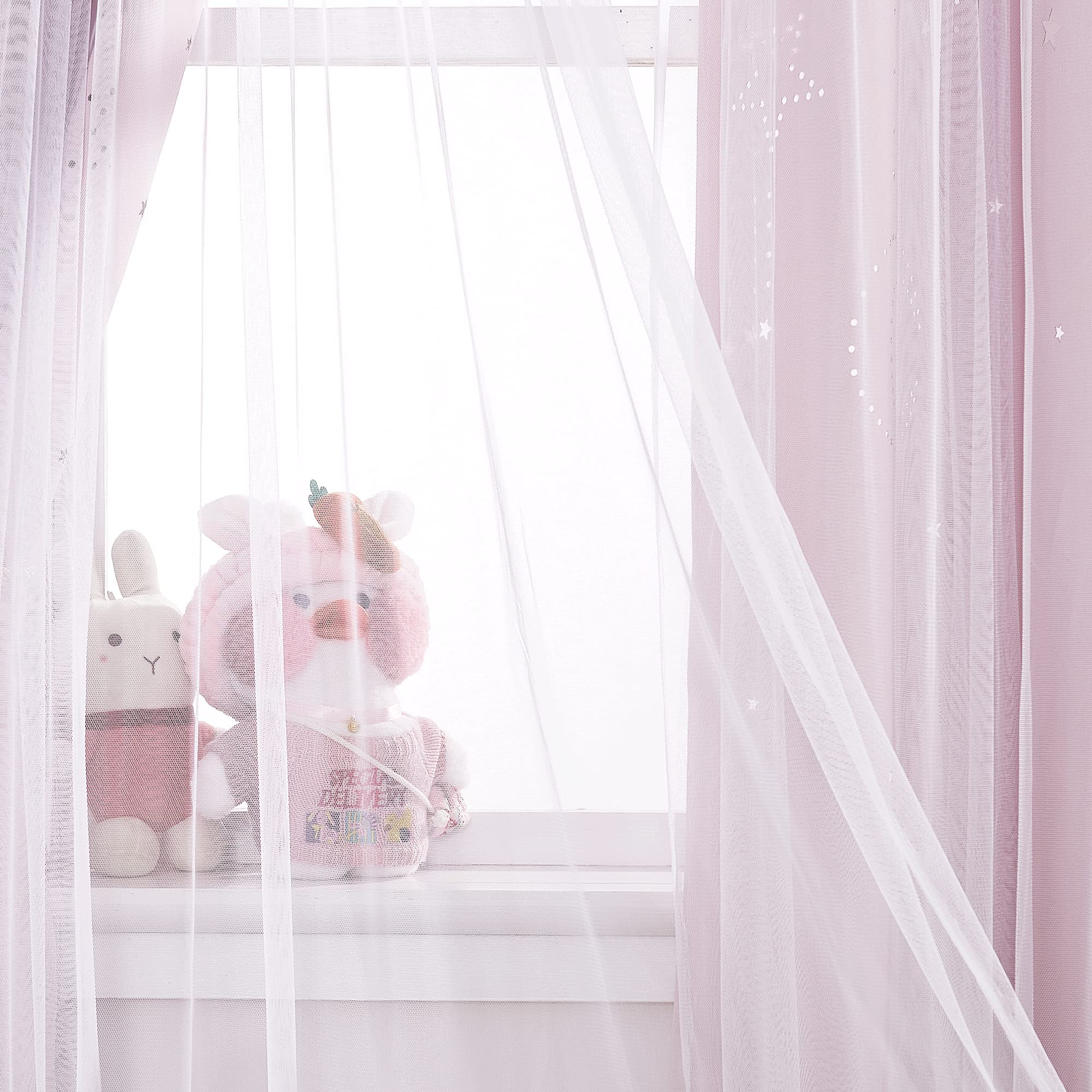 Nicetown Pink Curtains For Girls Bedroom/Kids Room, Moon And Star Hollow Out Blackout Curtains For Nursery, Double-Layer Grommet