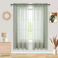 Sage Green Sheer Curtains 63 Inches Long for Bedroom 2 Panel Sets Light Weight Soft Rod Pocket Faux Linen Light Green Window Cur