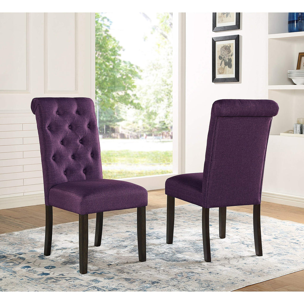 Leviton Solid Wood Tufted Asons Dining Chair, Set Of 2, Purple