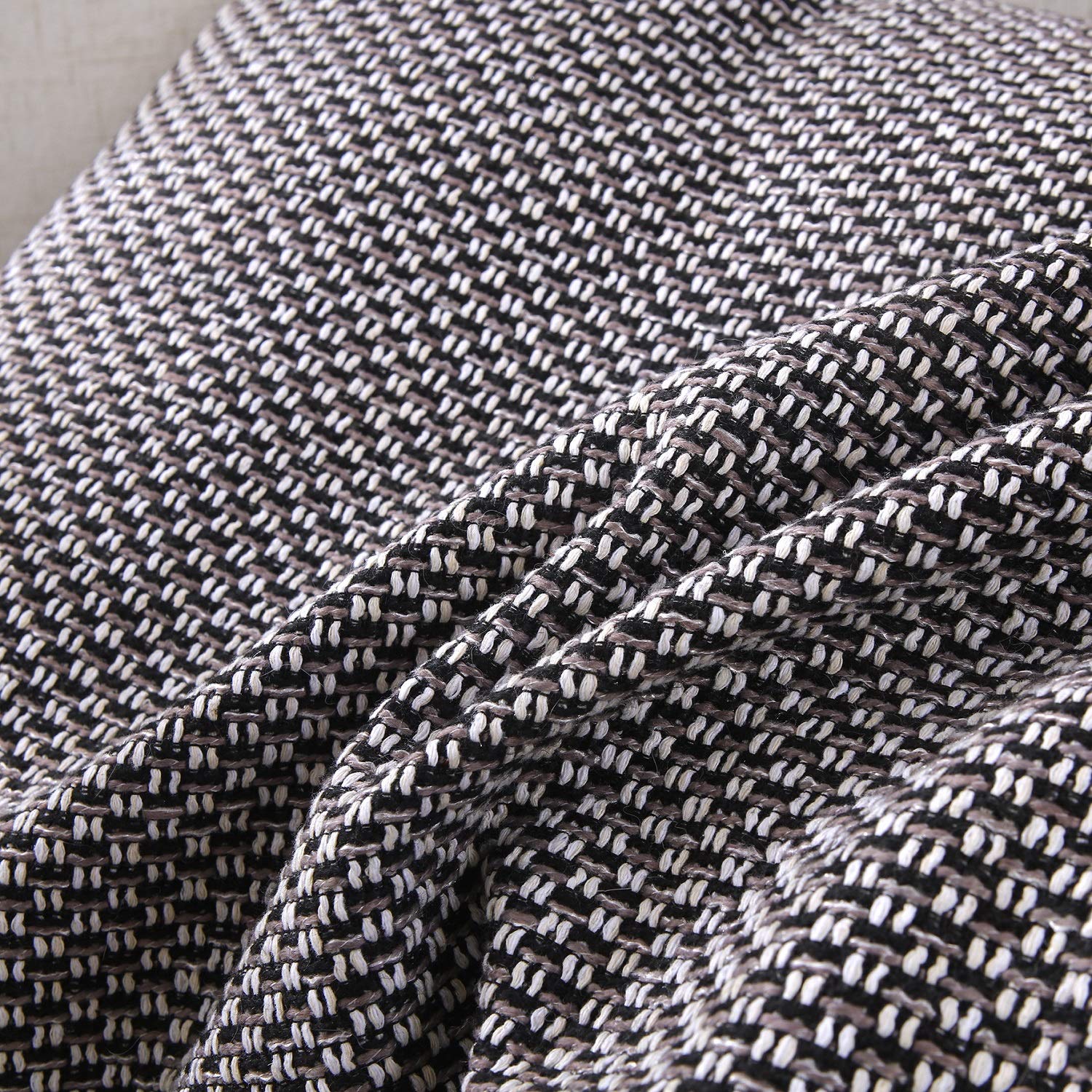 OctoRose Full Size 3 Side Zipper Premium Upholstery Basketweave Thick Linen Grey/Black/Beige Mixed Futon Cover Slipcover Sofa Da