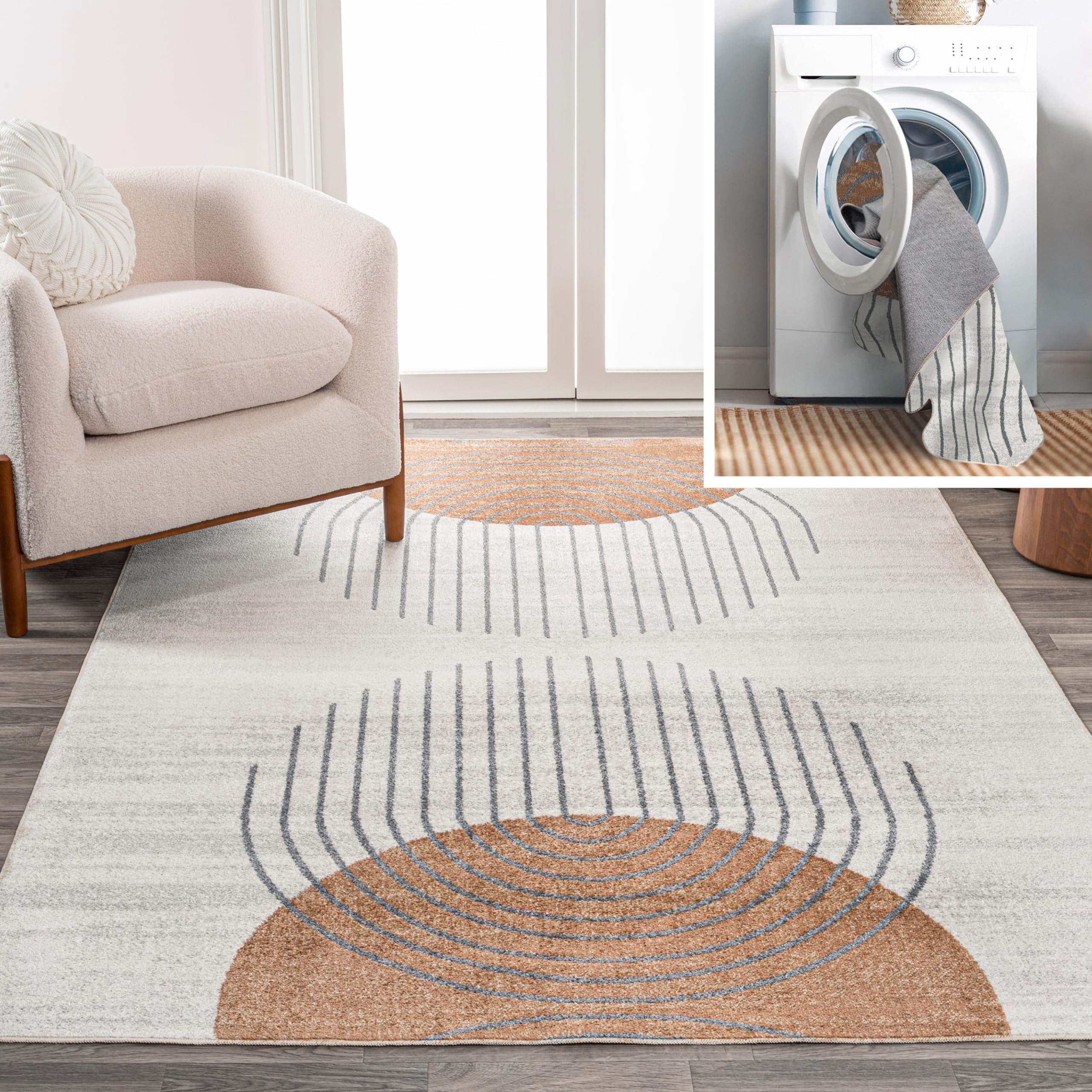 JONATHAN Y WSH311A-3 Kallax Geometric Modern Low-Pile Machine-Washable Area Rug, Contemporary, Modern, Geometric for Bedroom, Ki