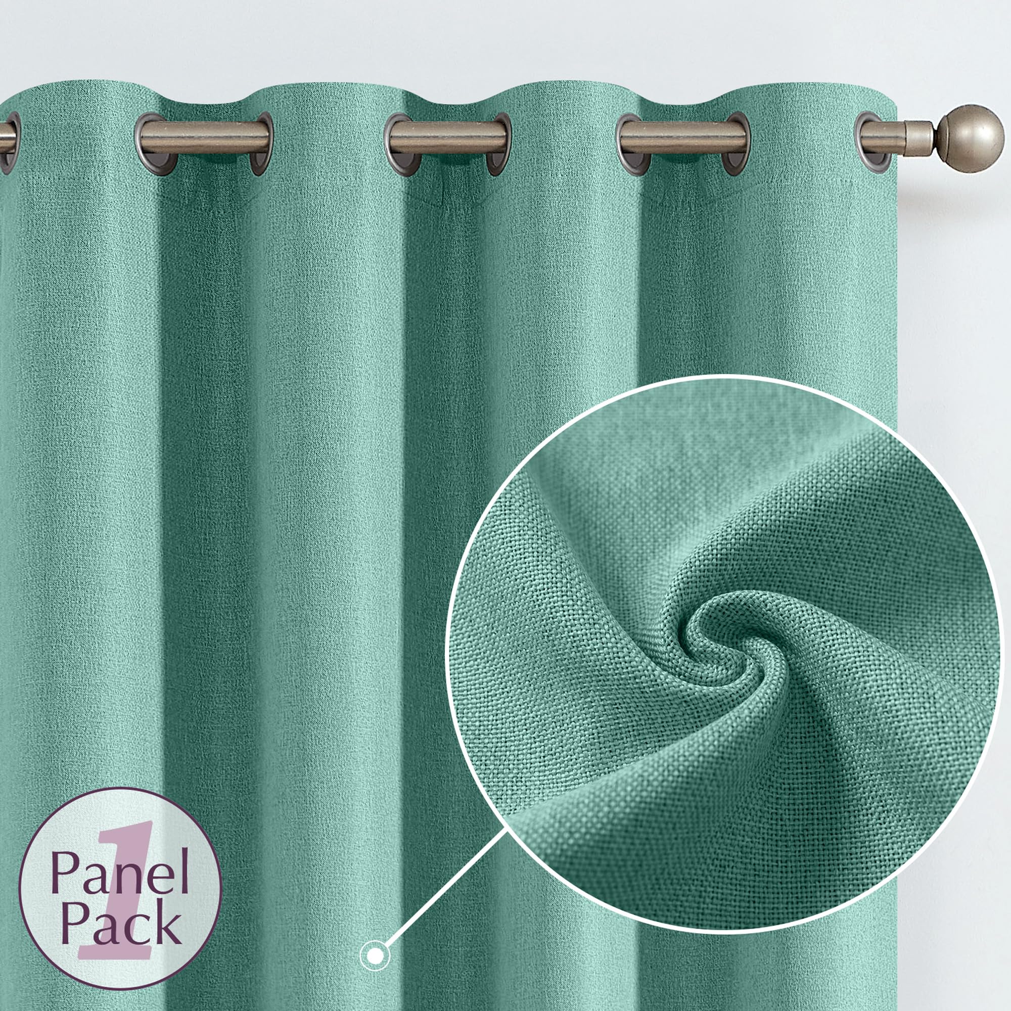 Jinchan Linen Textured 75% Blackout Curtain For Living Room 96 Inch Length Curtain Green Thermal Insulated Grommet Top Window Drape For Bedroom Curtain 1 Panel Beryl Green