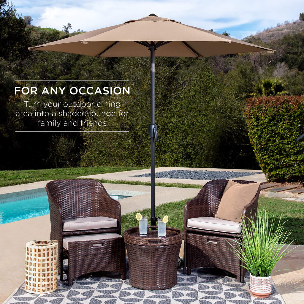Best Choice Products 7.5Ft Heavy-Duty Round Outdoor Market Table Patio Umbrella W/Steel Pole, Push Button Tilt, Easy Crank Lift - Tan
