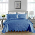 MarCielo 3-Piece 100% Cotton Oversized Bedspread Lightweight Quilt Coverlet Embroidery Farmhouse Bedding Set (Tk Midtone Blue, Q