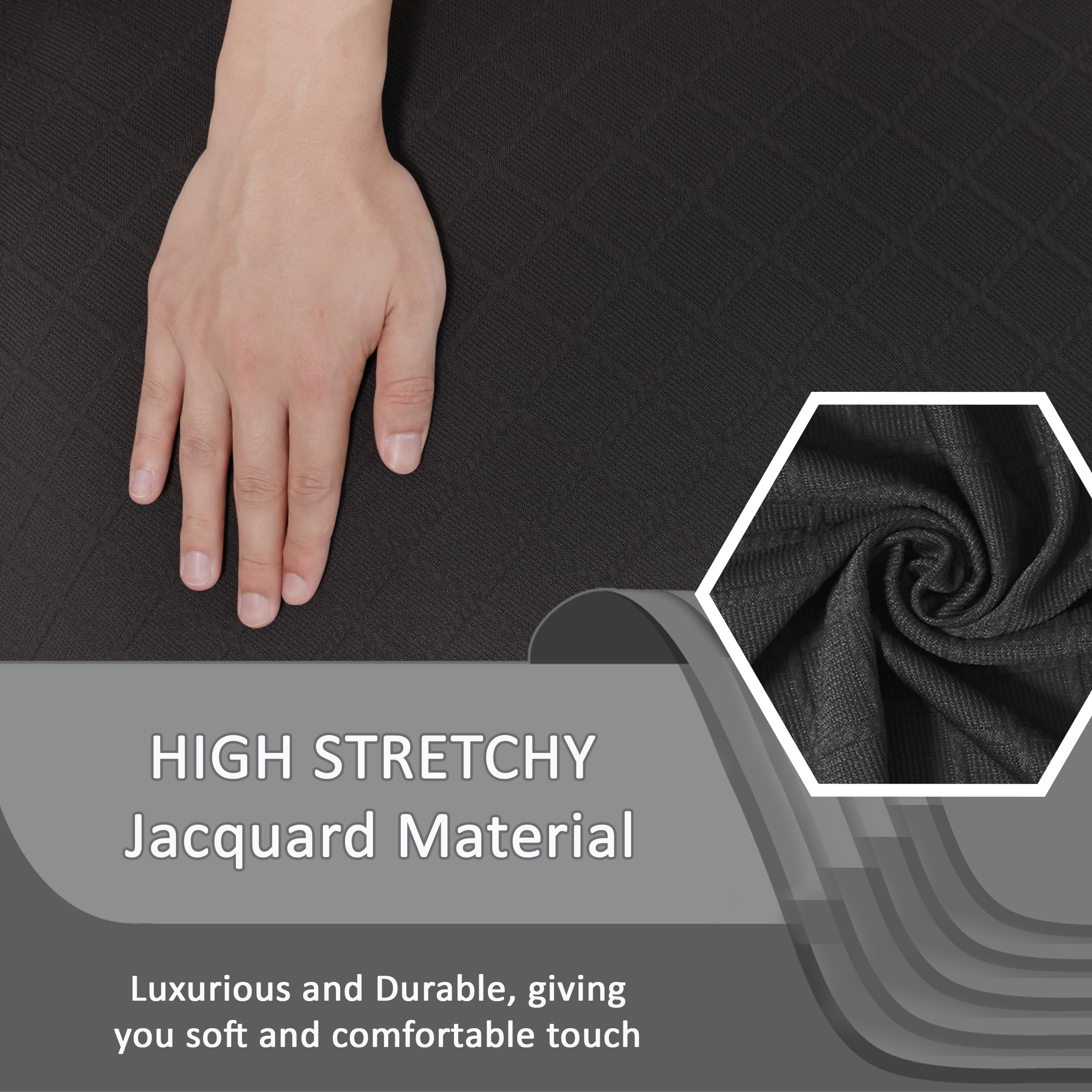 Ulticor Jacquard Fabric Loveseat Cover, 6-Piece, 48-65'' L, Reclining Sofa Cover, Washable, Black