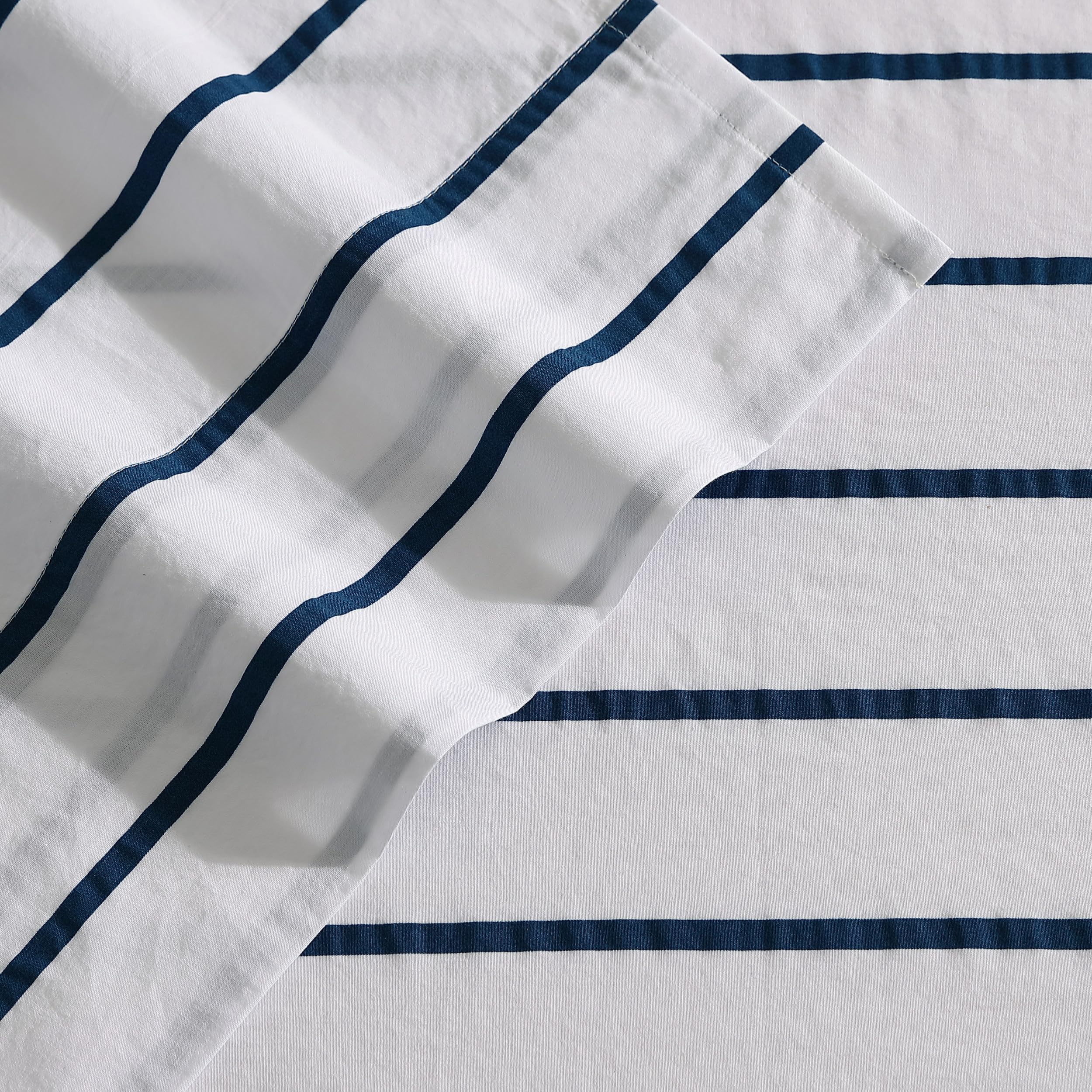 Nautica - Full Sheet Set, Cotton Percale Bedding Set, Crisp & Cool, Lightweight & Breathable (Brenton Stripe Navy Blue, Full)