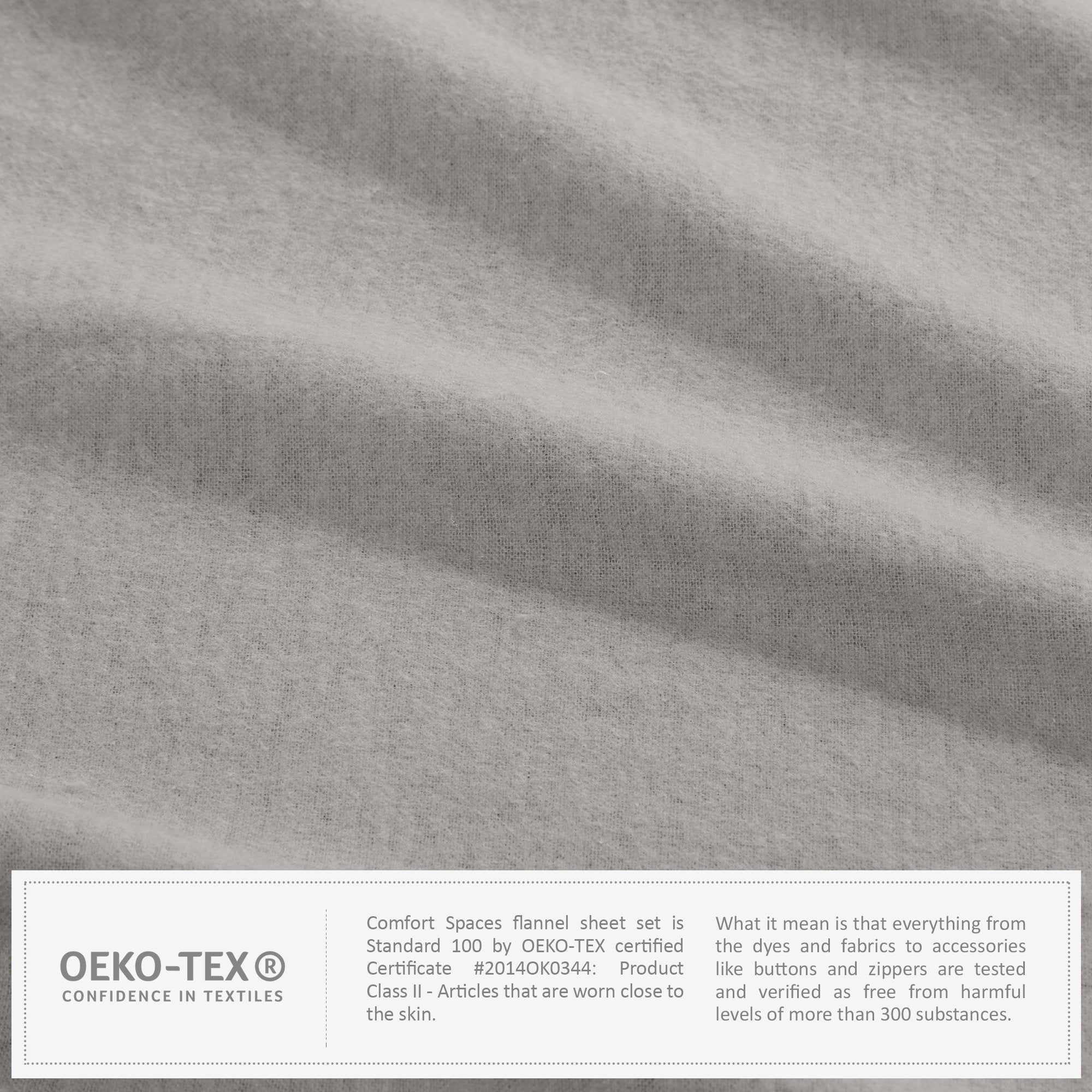 Comfort Spaces Cotton Flannel Breathable Warm Deep Pocket Sheets With Pillow Case Bedding, Cal King, Grey Solid 4 Piece
