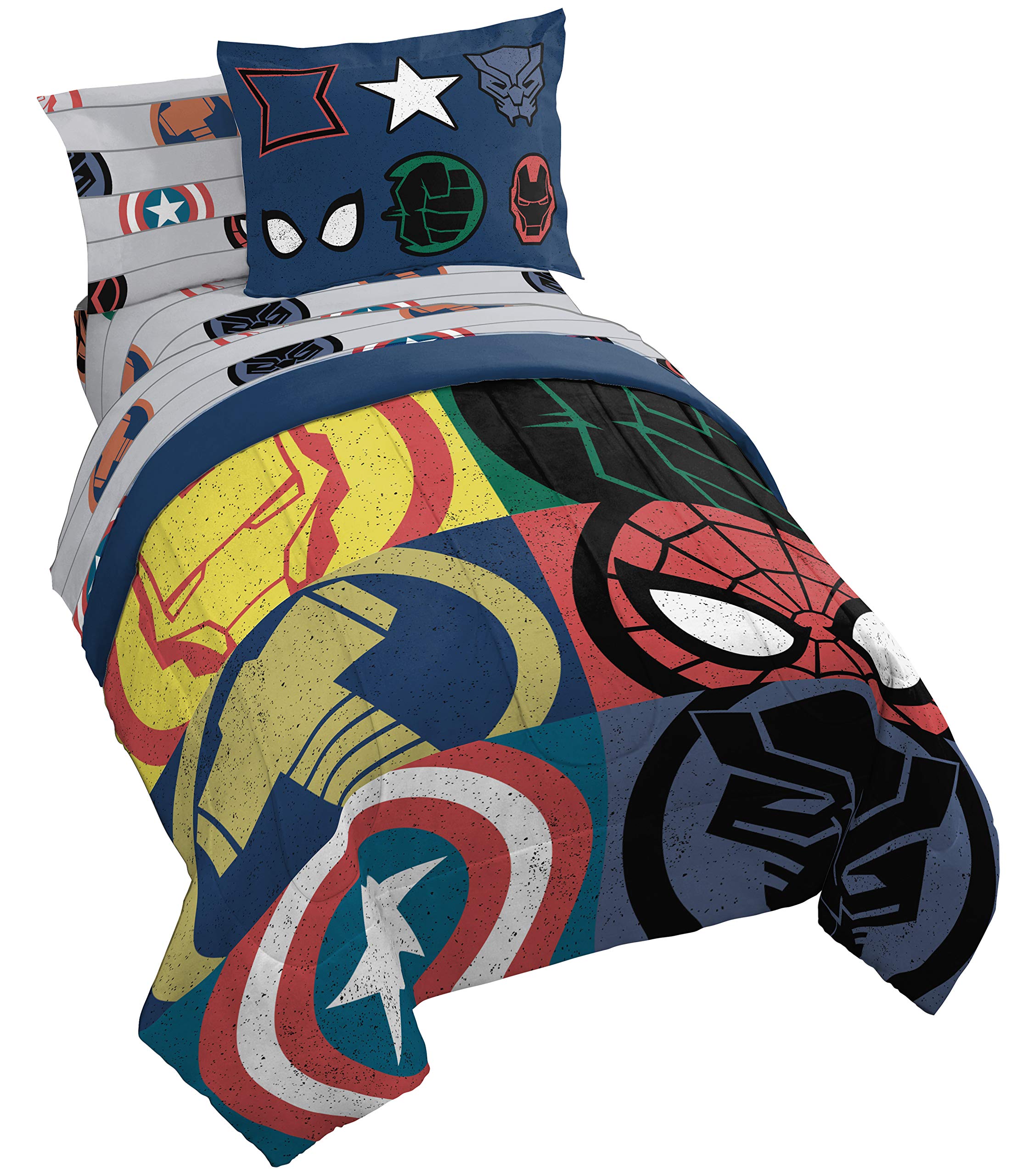 Jay Franco Marvel Avengers Emblems 5 Piece Twin Bed Set - Includes Comforter & Sheet Set Bedding - Super Soft Fade Resistant Mic