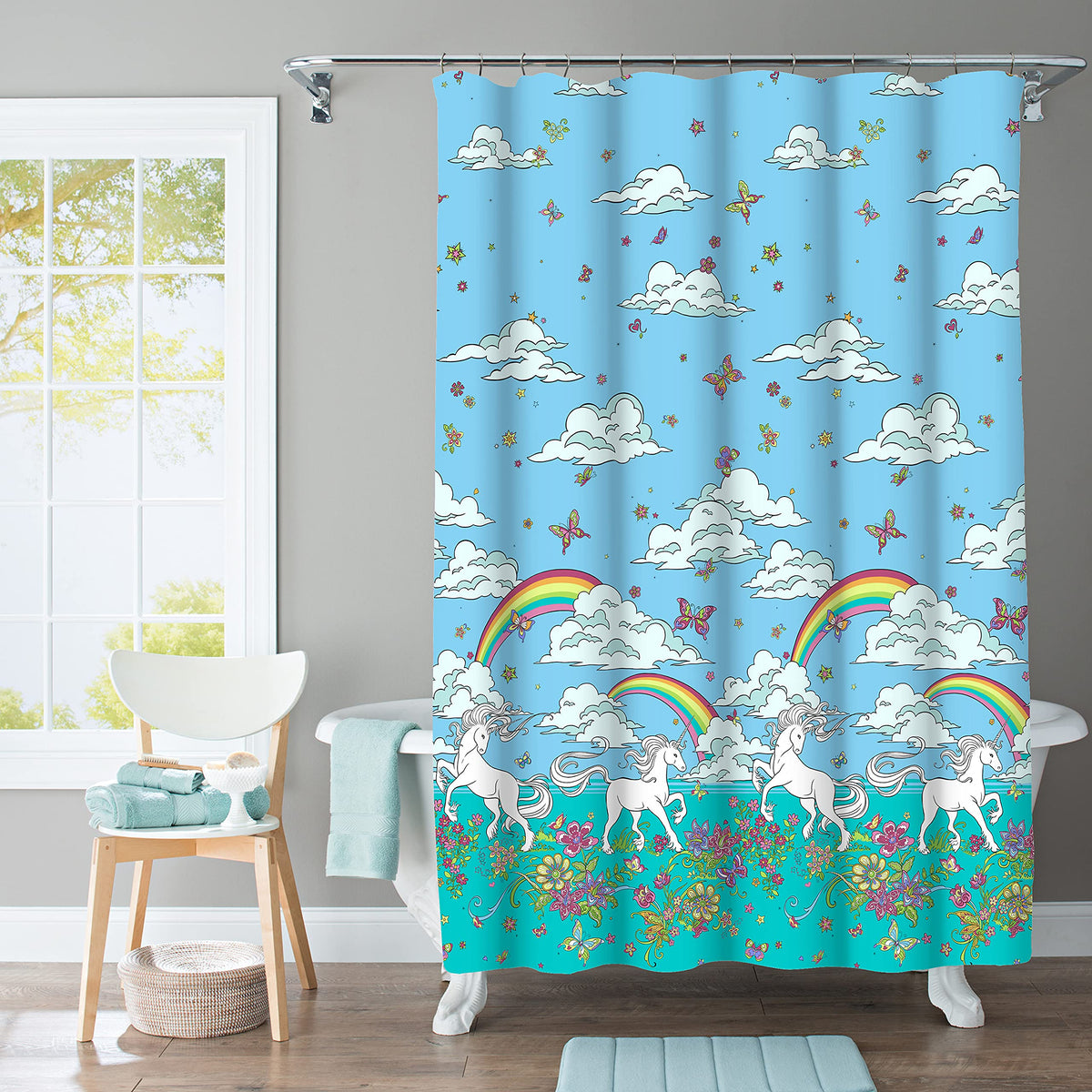Kidz Mix Unicorn Rainbow Shower Curtain, Blue