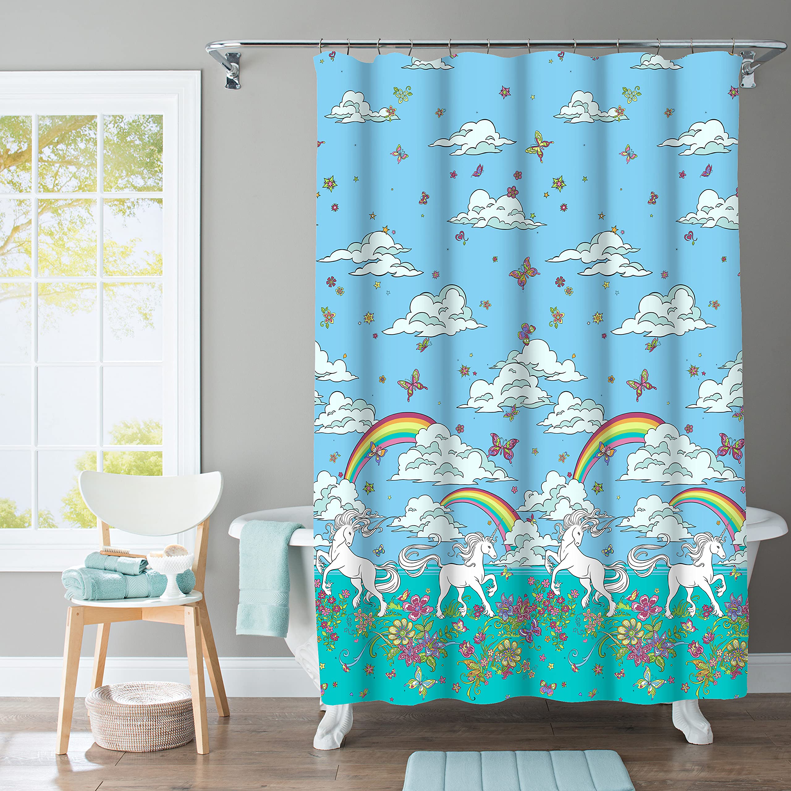 Kidz Mix Unicorn Rainbow Shower Curtain, Blue