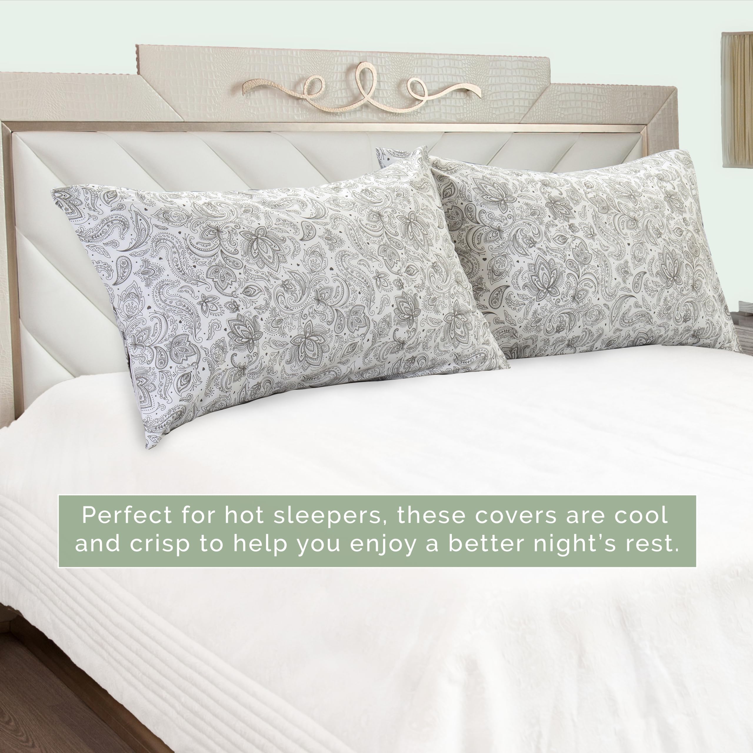 Elegant Comfort Ultra Soft Set Of 2 Floral Print Pillowcases - 1500 Premium Hotel Quality Microfiber, Soft And Smooth Envelope Closure 2-Piece Pillow Covers - King, Paisley Gray
